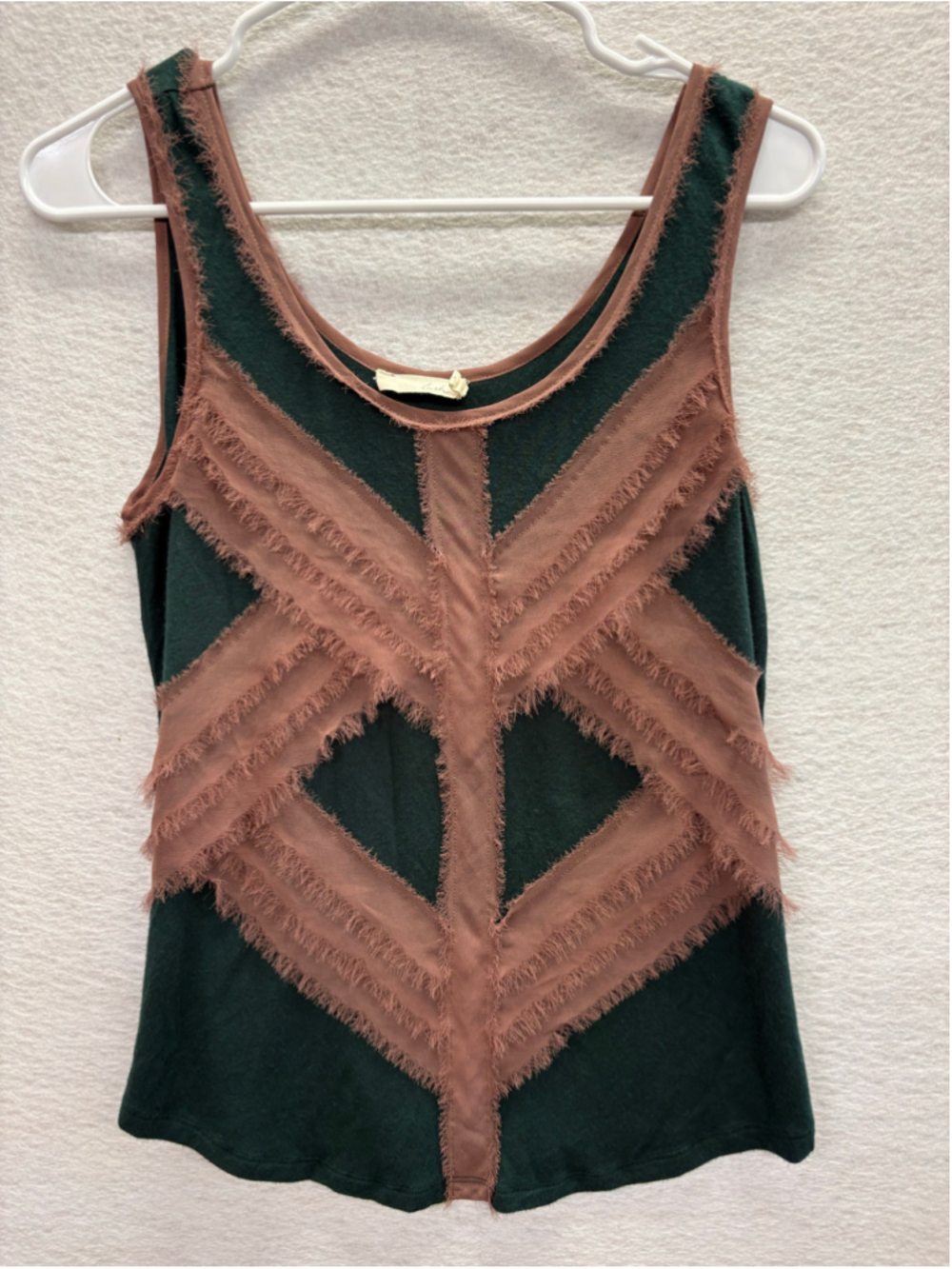 Lush Fringed Tank Top Green Pink Distressed Frayed Cami Pink S